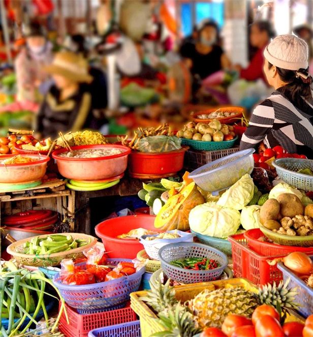 Colourful fruits and vegetables at a local marketin Hoi An, Vietnam 