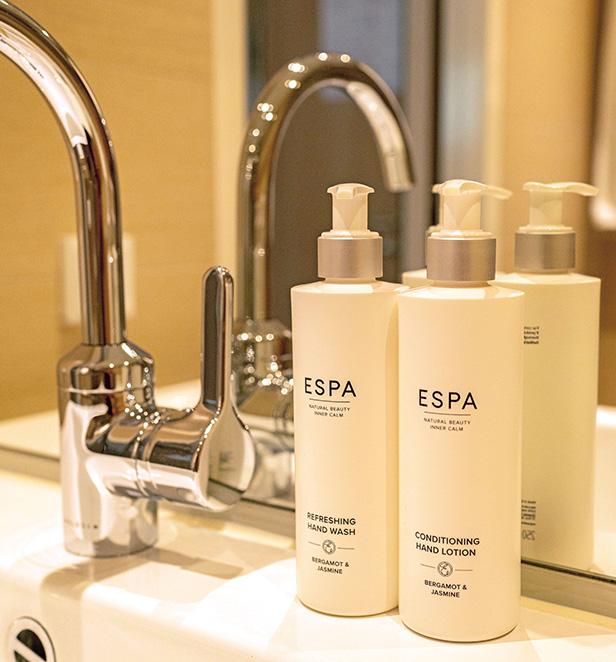 ESPA bathroom products in a Scenic cruise ship suite.