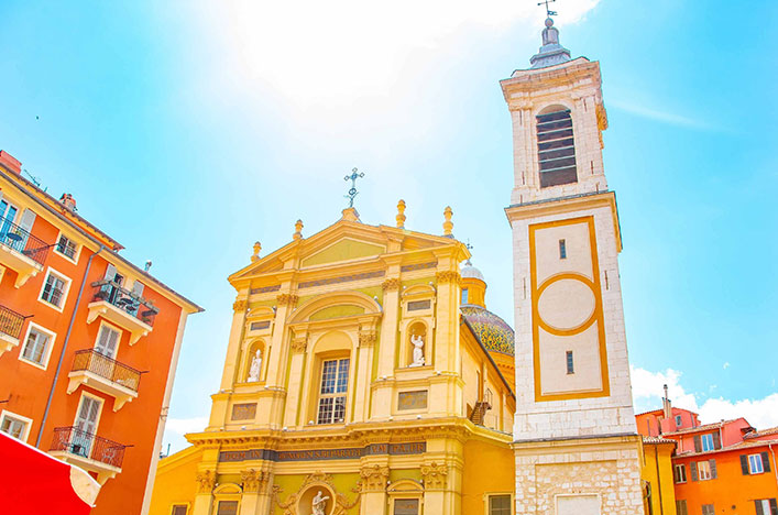 yellow church under sunny skies in Nice