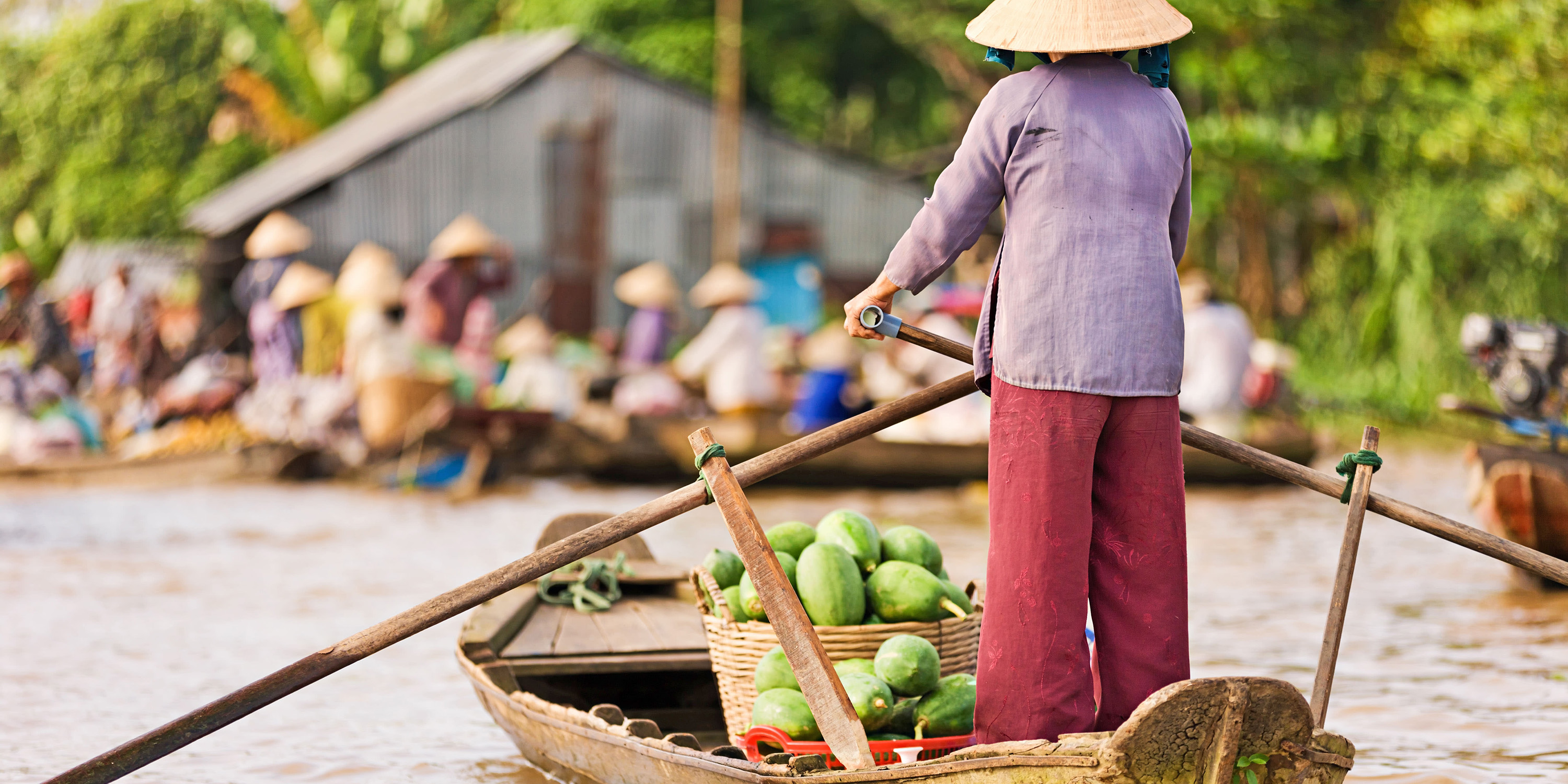 Mekong local transporting produce in a boat