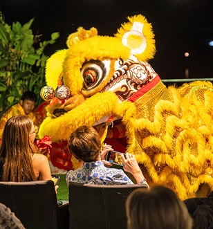 Lion dance performed on board Mekong river cruise