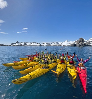 Guests enjoying kayaking in Antarctica