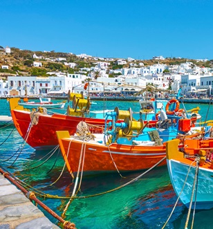 Mykonos port with Boats