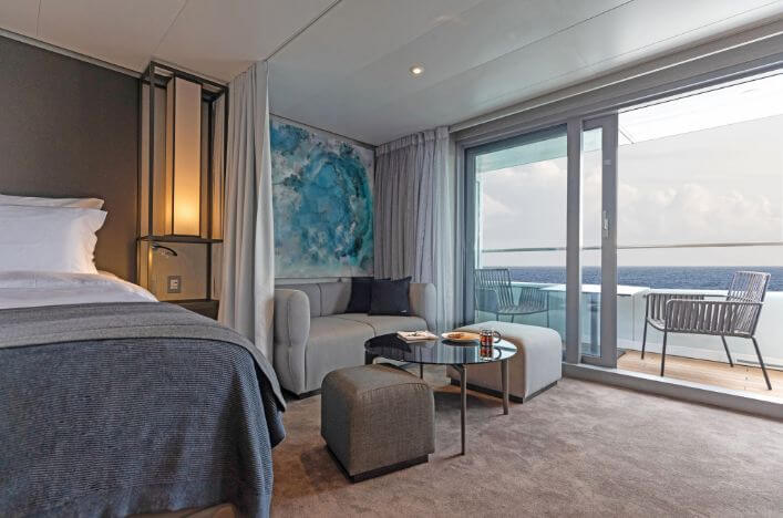 Grand Deluxe Verandah Suite on Scenic Eclipse with private balcony and ocean views