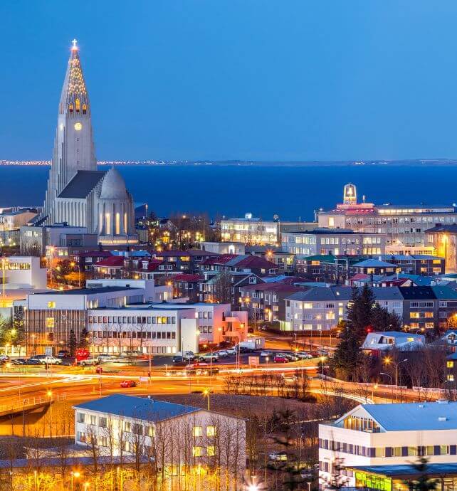 Evening cityscape of Reykjavik, Iceland