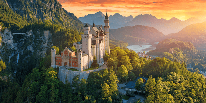 Castle by the river in Europe