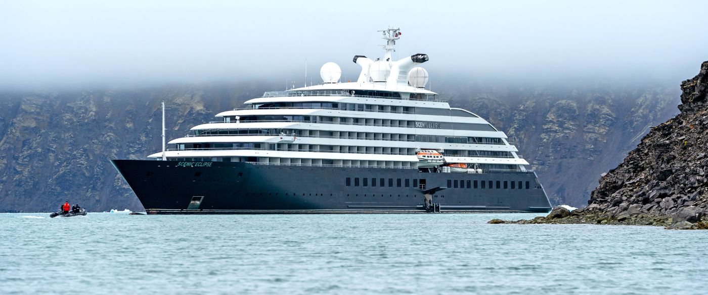 Scenic Eclipse anchored off the coast of Signehamna, Svalbard
