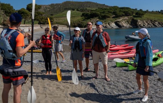 Kayak briefing on beach in Collioure, France