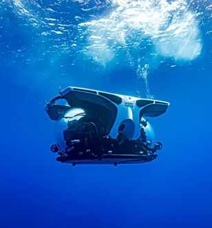 Submersible under water in the ocean